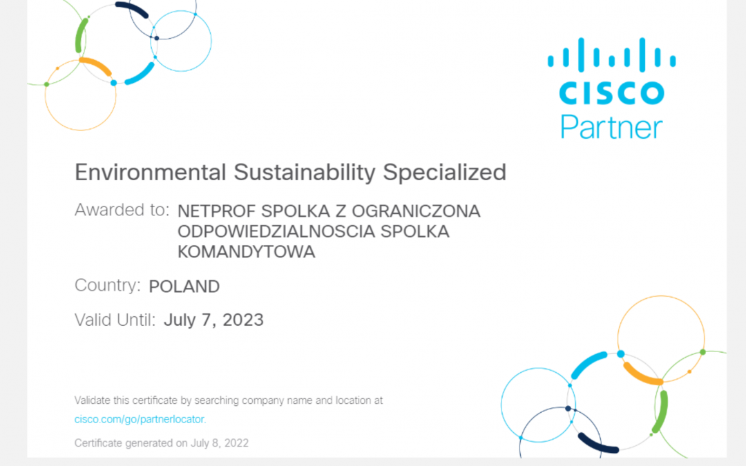 Firma NetProf zdobyła specjalizację Cisco dotycząca zrównoważonego rozwoju środowiska